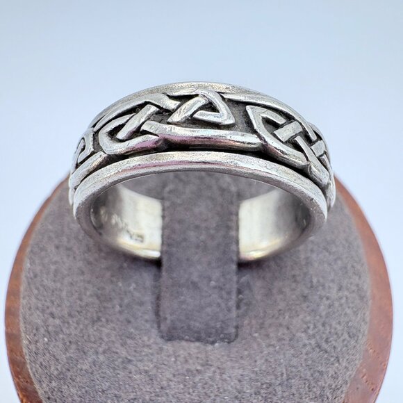 VTG Solid Sterling Silver 925 Celtic Knot Spinner Band Ring Size 9.25 - Picture 3 of 8